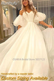 Sweetheart Wedding Dresses Off the Shoulder Long Puff Sleeves Sweep Train Bridal Gowns Vestido Novia