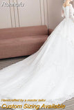 Long Tail Half Sleeve Wedding Dress Princess Wedding Gown Lace V Neck Bridal Dress Plus Size