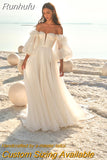 Ivory Wedding Dresses 2023 Tulle Detachable Puff Sleeve Sweetheart A-Line Pleated Simple Bridal Gowns Sweep Train Vestido