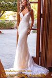 Modern Lace Mermaid Sleeveless Bridal Wedding Dresses V Neckline with Straps Bridal Gowns for Bride Back Out Robe De