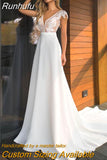 Deep V-Neck Wedding Dress for Bride 2023 Elegant Lace Appliques Backless Chiffon Robe De Mariée Custom Made Real Photo