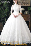 Embroidery Wedding Dress With Big Train 2023 High Neck Half Sleeve Wedding Gown Vintage Bridal Gown