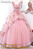 Maria Novia Primrose Grass Dark Pink Quinceanera Dresses Flower Plus Size Ball Gown Prom Dress Vestidos Princesa 15 Anos