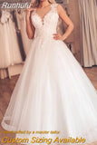 Wedding Dress Floor Length Vestido De Novia 2023 Lace Appliques Scoop Bride Ball Gown Tulle Robe Mariage Boda Trouwjurk