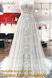 A Line Boho Wedding Dress Spaghetti Straps Lace Tulle V Neck Sleeveless Open Back Vestidos de Fiesta