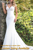 Sexy V-Neck Mermaid Wedding Dress For Bride Boho Lace Appliques Off The Shoulder Bride Gown Button Vestidos De Noiva