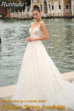 NICEB Exquisite Wedding Dress Women Lace Scoop Neck Bridal Gown Illusion Back Tulle Sweep Train Vestido De Fiesta De Boda