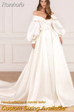 Elegant A-Line Wedding Dresses Off The Shoulder Puff Sleeve Bridal Gowns Boho Beach Princess Evening Wedding Gowns Plus Size