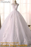 White Lace Wedding Dress With Train Sleeveless Bridal Dress Back Zipper Ball Gown Luxury Vestido De Noiva Robe De Mariee