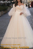 Wedding Dresses with Detachable Puffy Sleeves Lace Appliques Pleated Long Boho Wedding Gown Champagne Bride Dress