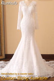 NICEB Mermaid Wedding Dresses Long Sleeves V Neck Beading Lace Applique Bride Gown Custom Women Civil Vestido De Noiva