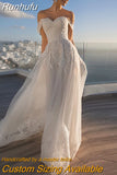 Lace Appliques A-Line Sweetheart Wedding Dresses 2023 Off The Shoulder Backless Tulle Beach Bridal Gown Sweep Train