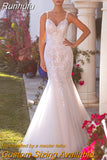 Lace Appliques Mermaid Spaghetti Straps Wedding Dress Button Back Sweep Train Bridal Gown Vestido De Novia Custom Made