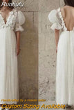 Short Wedding Dress Plunging V-Neck Half Sleeve Pearls Flowers Mini Bride Dress Sexy Open Back Illusion Formal Wedding Gown