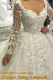 Ladies V Neck Plus Size Vestido De Noiva 2023 Wedding Dress Custom Luxury Bridal A Collection Appliqué Lace Long Sleeve