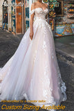 NICEB Gorgeous Wedding Dresses Off Shoulder Lace Sweetheart Appliques Bride Gown Backless A-Line Tulle Vestidos De Novia