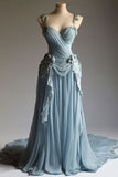 Vintage A-line Sweetheart Neckline Chiffon Lace Long Prom Dress Gentle Evening Dress HZ1108