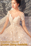 New O Neck Wedding Dress With Sweep Train Shining Sequins Lave Bridal Ball Gown Plus Size Custom Made Vestido De Noiva