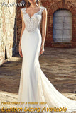 Boho V-Neck Wedding Dress Mermaid For Women 2023 Sleeveless Bride Gown Lace Appliques Illusion Button Vestidos De Noiva