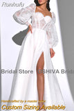 Wedding Dresses Chic A Line Lace Puff Long Sleeve Long High Slit White Bridal Gown For Women Formal