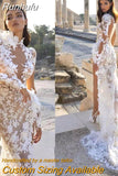 Arabia Mermaid Wedding Dresses High Collar Side Split Illusion Lace Appliques Long Sleeve Boho Bridal GownsSweep Train