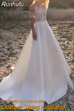 Boho Satin Off The Shoulder Wedding Dresses Princess O-Neck A-Line Lace Appliques Illusion Back With Button Bridal Gowns