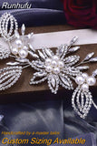HP445 Luxury Bridal Headpiece Set Crystal Flower Wedding Headband Women Hair Ornament Jewelry Pearls Bride Headdress