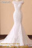 NICEB Mermaid Wedding Dresses Luxury Women Lace Vestido De Noiva Sexy Illusion Back Beading Bride Gown Cap Sleeves Custom
