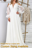Bridal Boho Bohemian White Chiffon Wedding Dress A Line Lace Full Sleeve Long Floor Length Bridal Gowns Low Back Robe De