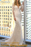Detachable 2 In 1 Wedding Dress Pearls Mermaid Embroidered Lace On Net With V-neck Full Sleeve Button Gowns Robe De Marie