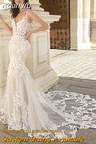 Mermaid Wedding Dress For Women Lace Appliques V-neck Spaghetti Straps Vestido De Novia Backless Bridal Gown Court Train