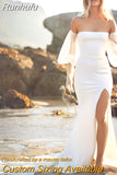 Elegant Strapless Dstachable Puff Sleeves Wedding Dress For Women 2023 Backless Slit A-Line Simple Spandex Bridal Gown