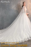 Chinese Wedding Dress With Long Cap Lace Wedding Gown With Long Train Embroidery Princess Plus Szie Bridal Dress