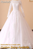 NICEB Long Sleeves Wedding Dresses Luxury Ball Gowns Robe De Mariee Appliques Lace Beading Bride Illusion Vestidos Novia
