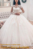NICEB Illusion Long Sleeves Ball Gown Wedding Dress 2023 Bridal Gown Lace Appliques vestido De Noiva Train robe de mariee