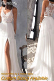 V-Neck Front High Split Wedding Dresses For Women Custom Made 2023 Lace Appliques Chiffon Spaghetti Straps Bridal Gown
