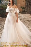 NICEB Boho Wedding Dresses Puff Sleeves Women Off Shoulder Lace Appliques Brides Ball Gown Spakly Tulle свадебное платье