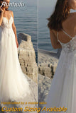 Aviana Boho Lace Appliqué V-Neck Wedding Dress For Women A-Line Sleeveless Tulle Sweep Train Bridal Gown Robe De Mariée