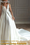 Pleats Satin Wedding Dress 2023 For Women A-line V-Neck Sleeveless Backless With Beading Bridal Gown Vestido De Novia