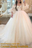 Wedding Dresses with Detachable Puffy Sleeves Lace Appliques Pleated Long Boho Wedding Gown Champagne Bride Dress