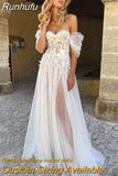 Off The Shoulder Beach Wedding Dress 2023 Brides Modern Tulle Sweetheart Pleated Sleeves Boho Bridal Gown Illusion Summer