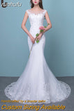 Novias Illusion Sexy Mermaid Wedding Dress New Style Korean Lace Appliques Sequined Fishtail Bride Princess estidos de noiva