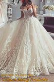 Chic Ivory Lace Appliques BallGown Wedding Dresses Sweetheart Off Shoulder Short Sleeves BOHO Bridal Gowns With Lace Up