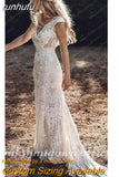 Boho Lace Behemian Mermaid Wedding Dress Robe Civil Country Bridal Gowns Sexy Backless Lace robe mariage femme