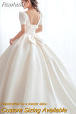New Luxury Satin Wedding Dress Pure White With Train Simple Bridal Ball Gown Plus Size Custom Made Lace Up Vestido De Noiva