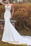 Lace Mermaid Wedding Dress 2023 Spaghetti Straps V-Neck Sleeveless Elegant Bridal Gown Long Sweep Train Sexy Open Back