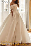 A Line Dress Glossy Satin Wedding Dress Off Shoulder Bridal Dress Women Custom Vestido De Novias 2023 Wedding Dress With