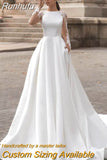 Elegant Satin Wedding Dresses Long Sleeve Lace Bride Gown Illusion Back Wedding Gown Covered Back Vestido de novia 2023