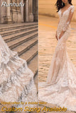 Appliques Cathedral Train Mermaid Wedding Dresses 2023 V-Neck Button Back Tulle Bridal Gown Gorgeous Свадебное Nлатье