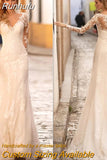 Long Sleeve Lace Mermaid Wedding Dresses Gorgeous V-Neck Tulle Bridal Gown For Women With Button Back Sweep Train Customize